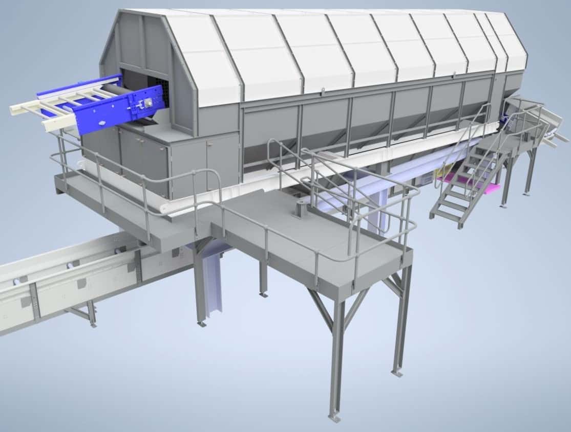 Full-size CAD render of enclosed plant equipment on a raised access platform